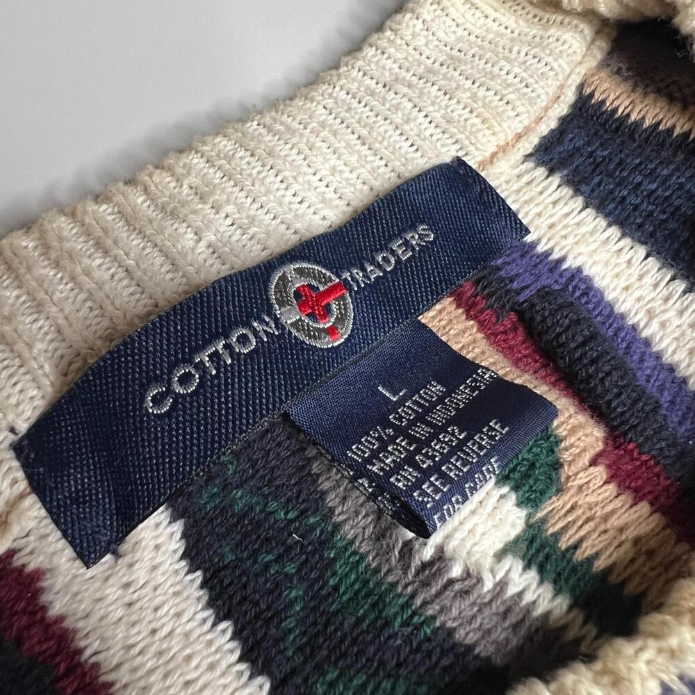 Vintage Cotton Traders Cosby Style Sweater L 100% Cotton Colorful 90s Coogi Look - Picture 8 of 11